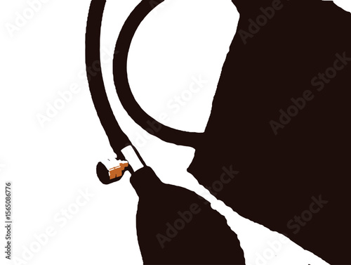 Close up of a sphygmomanometer with a black tube and bulb on a white background in a stylized image vector