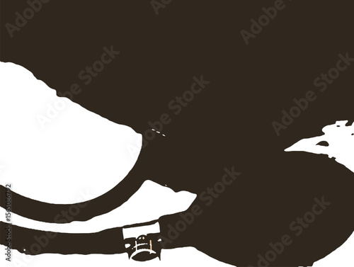 A close up of a dark hose with a metal clamp against a white background in a simple illustration vector