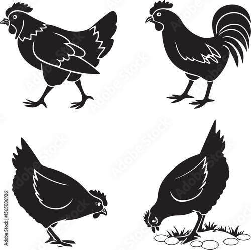 Hen Silhouette Vector Icon Design – Poultry Farm Animal Outline Graphic Illustration