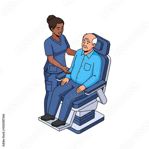 Nurse conducting routine check on elderly patient.