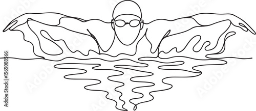 Butterfly Stroke Swimmer Line Art Silhouette Frontal Sports Vector on White