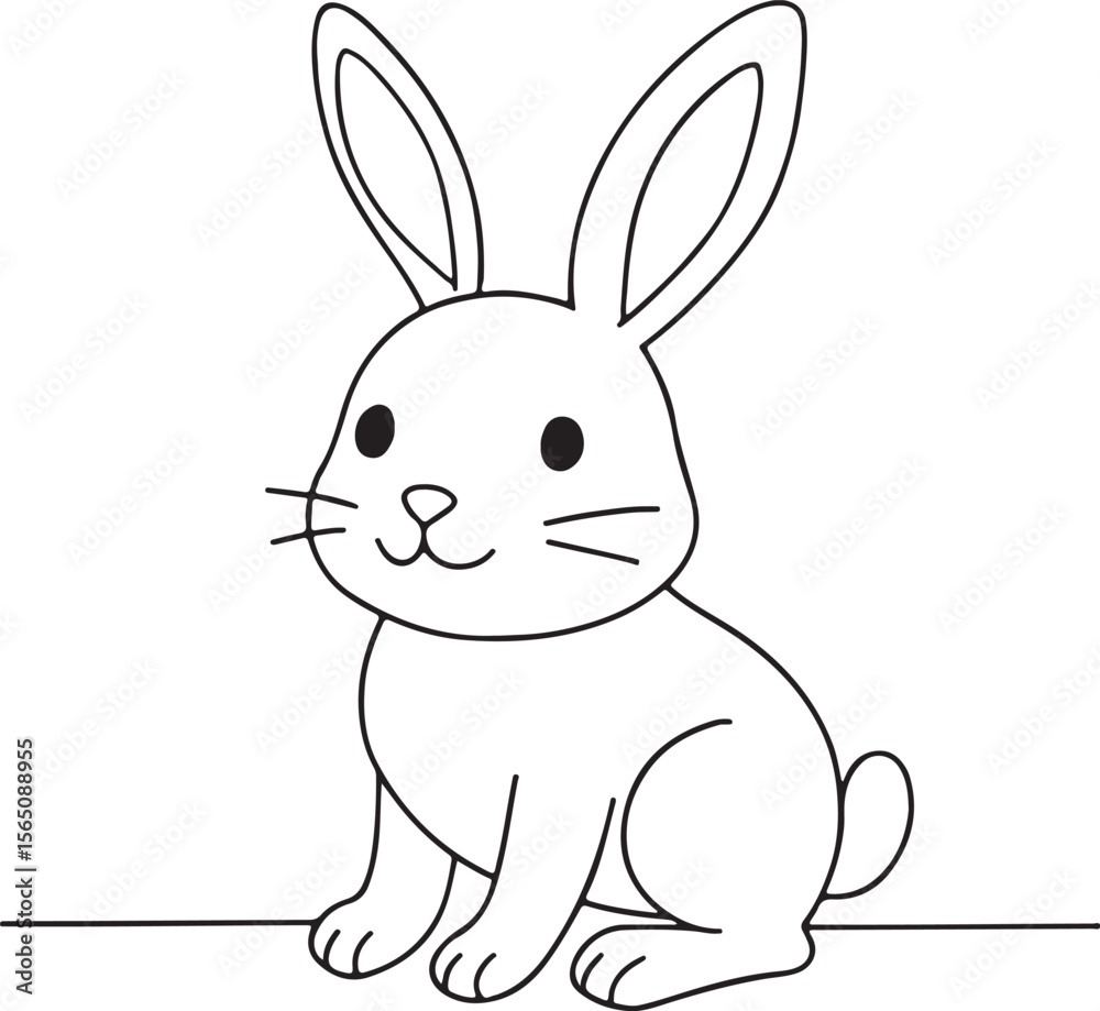 Obraz premium Cute Rabbit Cartoon Line Drawing Happy Bunny Illustration on White Background