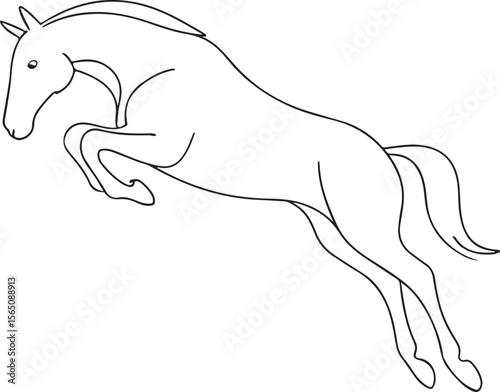 Horse Jumping Line Art Illustration Majestic Animal Vector on White