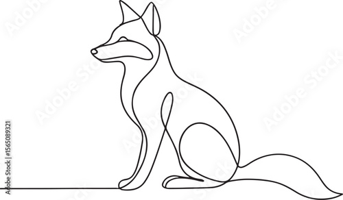 Elegant Line Art of Fox Sitting Gracefully on White Background