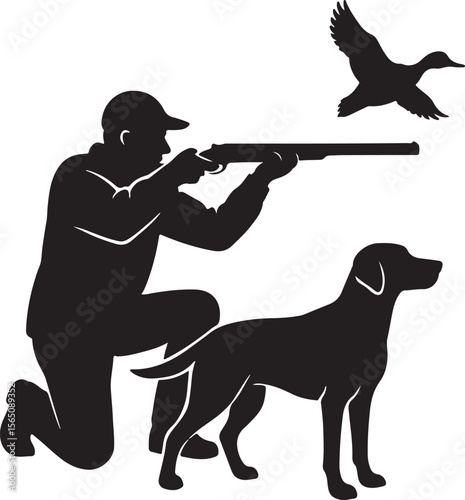 Hunter with Dog Duck Hunting Scene Silhouette Artwork