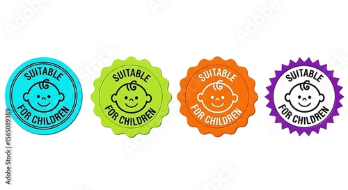 Childrens safety labels with smiling baby faces suitable