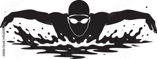 Butterfly Stroke Swimmer Silhouette with Abstract Water Splash
