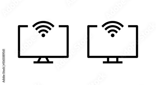 Computer monitor icon with wifi signal. Wireless internet connection symbol on modern desktop screen