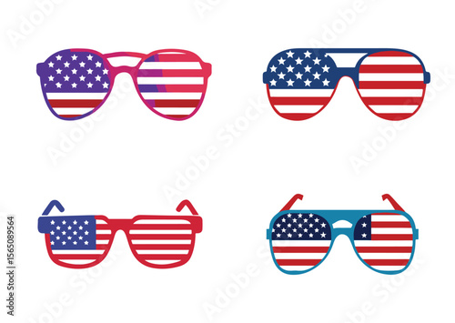 Patriotic Sunglasses Vector , Patriotic Sunglasses Icon Set