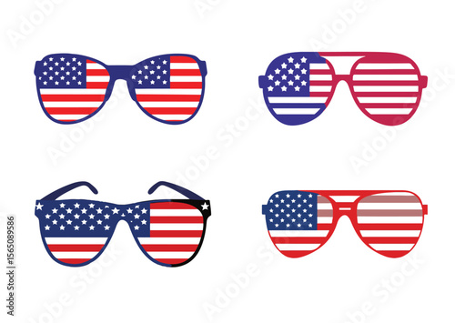 Patriotic Sunglasses Vector , Patriotic Sunglasses Icon Set