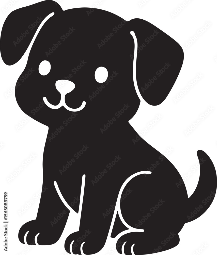 Fototapeta premium Happy Cartoon Puppy Dog Silhouette Illustration on White
