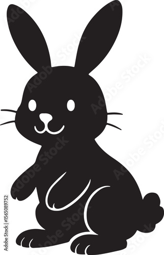 Adorable Rabbit Cartoon Silhouette Sitting Calmly on White