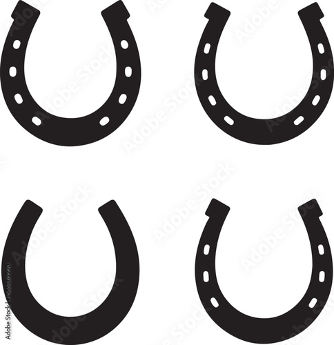 Set of Lucky Horseshoe Icons Silhouette Collection on White