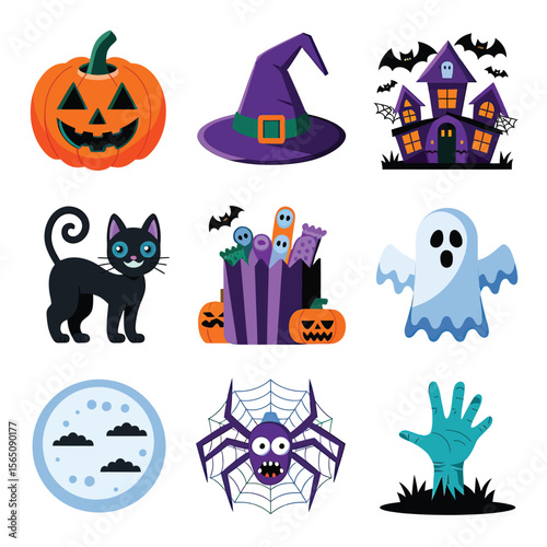 2d vector illustration Halloween t shirt icon design items ghost character Candles in carved pumpkin
