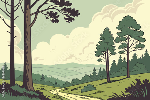  Forest Hills with Clouds – Vector Art.