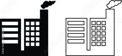 Industrial factory buildings icon set isolated on transparent background. Black silhouettes of plants and factories. Collection of industry manufactory building warehouse nuclear energy plant vector .