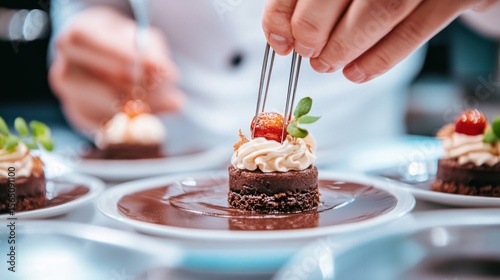Chef preparing miniature desserts