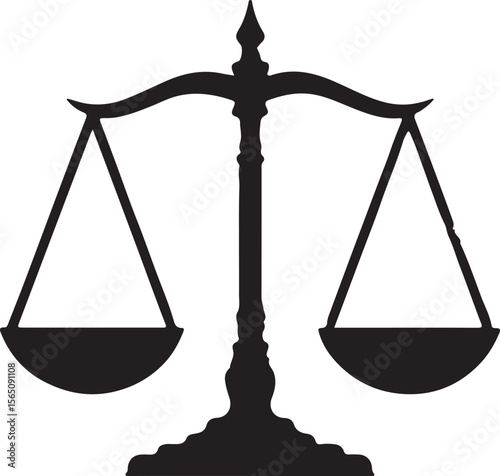 Scale of Justice Silhouette Vector Illustration on Transparent Background