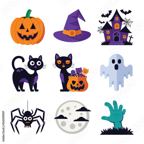 2d vector illustration Halloween t shirt icon design items ghost character Candles in carved pumpkin
