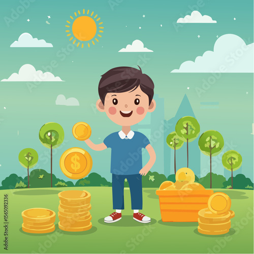 Illustrated concept of a child earning pocket money by doing chores