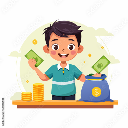 Illustrated concept of a child earning pocket money by doing chores