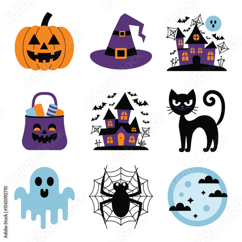 2d vector illustration Halloween t shirt icon design items ghost character Candles in carved pumpkin
