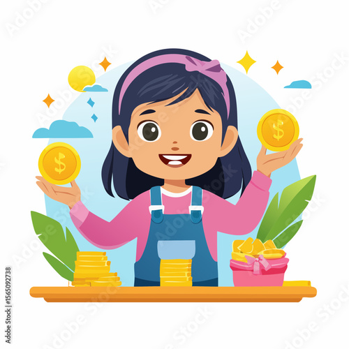 Illustrated concept of a child earning pocket money by doing chores