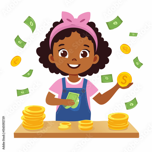 Illustrated concept of a child earning pocket money by doing chores