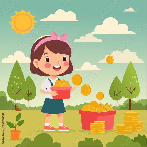 Illustrated concept of a child earning pocket money by doing chores