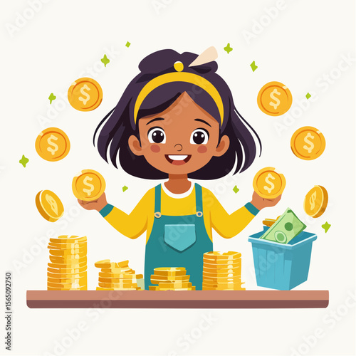 Illustrated concept of a child earning pocket money by doing chores