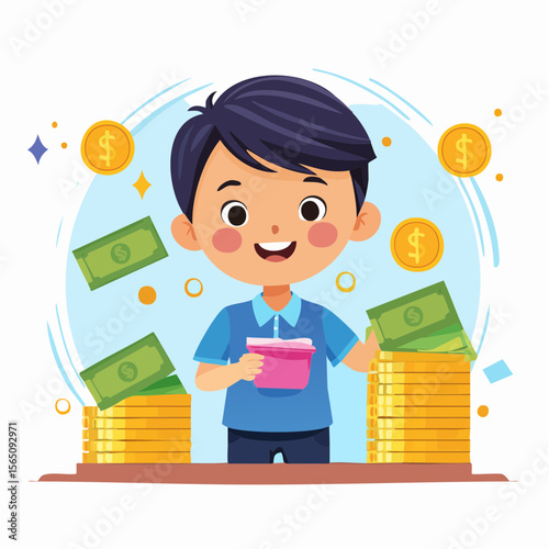 Illustrated concept of a child earning pocket money by doing chores