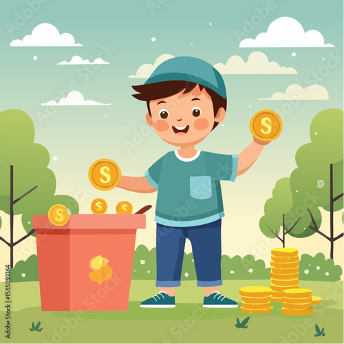 Illustrated concept of a child earning pocket money by doing chores