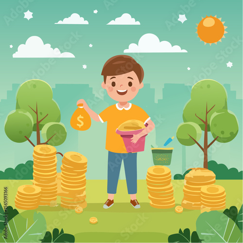 Illustrated concept of a child earning pocket money by doing chores