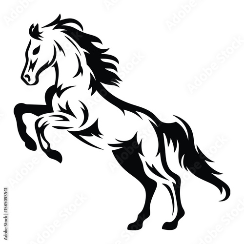Galloping black stallion vector silhouette illustration on white