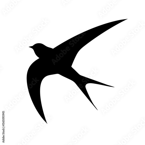 Minimalistic swallow icon in black silhouette on white background