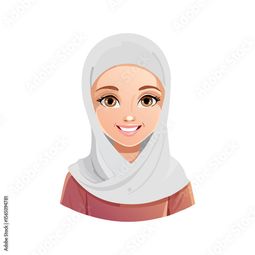 Arabian Muslim woman wearing hijab girl face in scarf. Vector