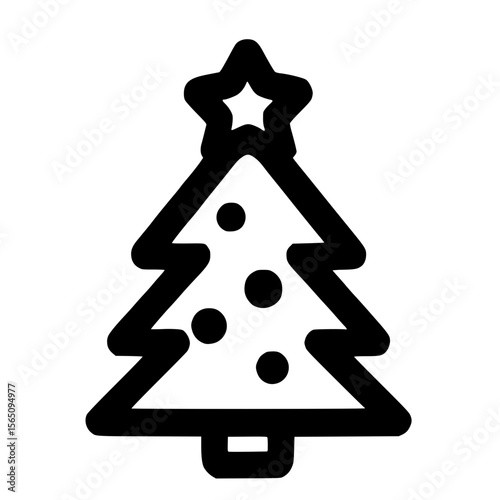 Minimalist Line Art Decorated Christmas Tree Icon with Star Topper