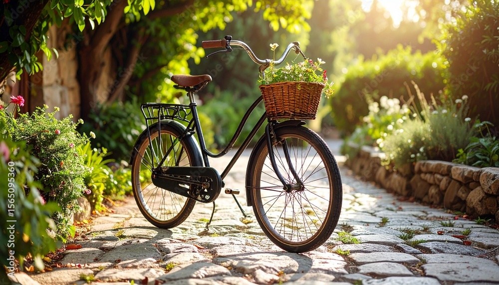 Fototapeta premium old bicycle in the park on background 