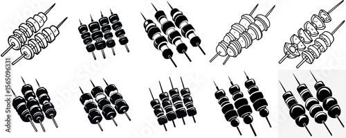 Monochrome Skewered Food Items for Culinary or Design Purposes vector silhouettes
