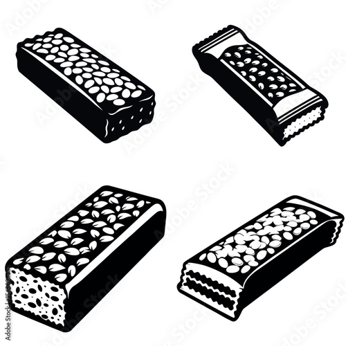 Monochromatic protein or granola bars with different textures and coverings vector silhouettes