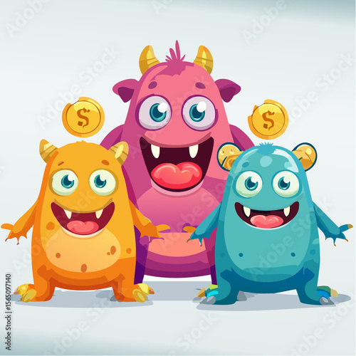 Friendly monster characters teaching about money