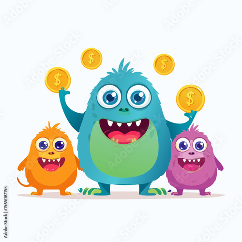 Friendly monster characters teaching about money