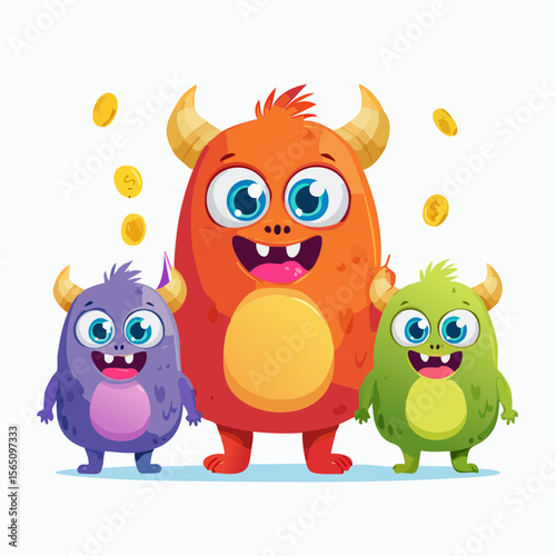 Friendly monster characters teaching about money
