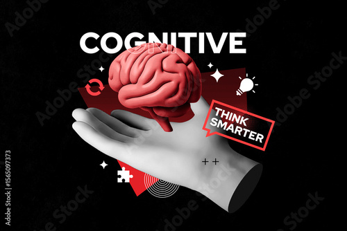 Cognitive Intelligence and Brain Power - 3D Brain in Hand for Smart Thinking Concept