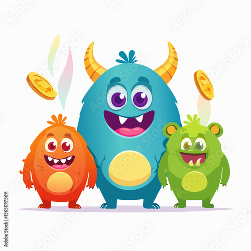Friendly monster characters teaching about money