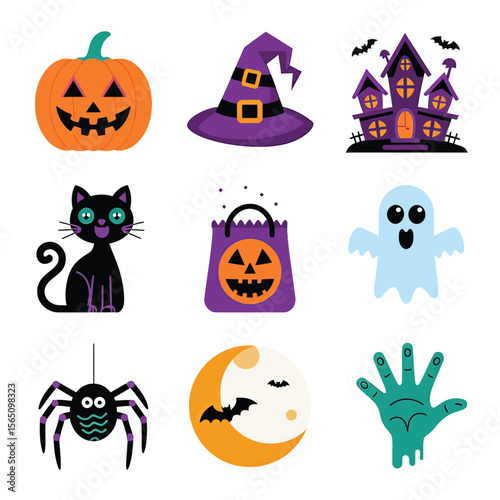 2d vector illustration Halloween t shirt icon design items ghost character Candles in carved pumpkin
