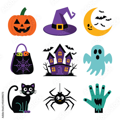 2d vector illustration Halloween t shirt icon design items ghost character Candles in carved pumpkin
