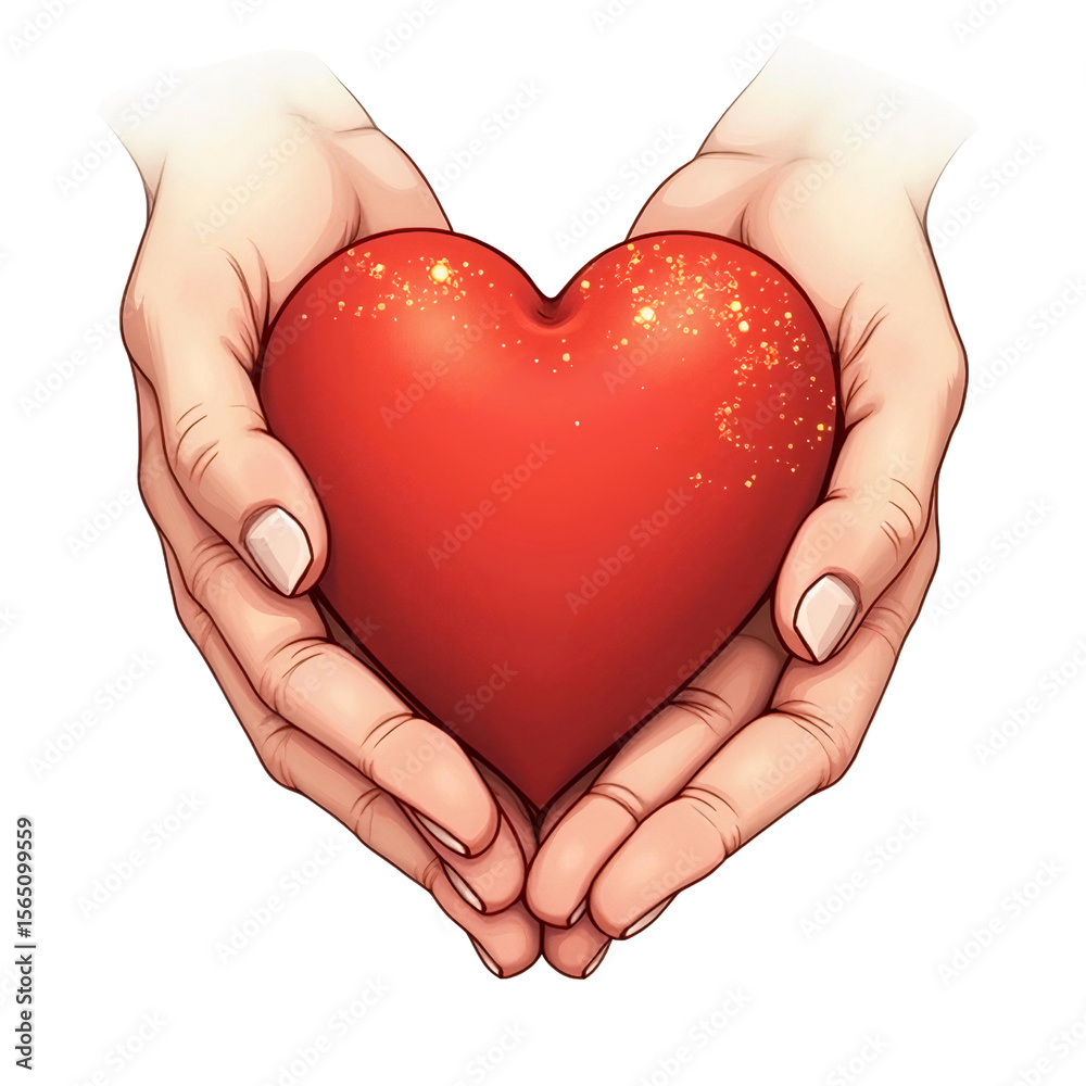 Obraz premium A digital drawing of a pair of hands holding a large, red heart.