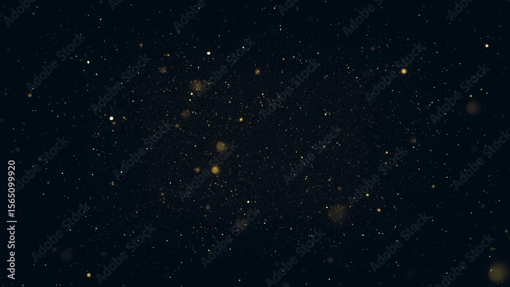 Gold Particles Floating In Fluid Space/ Animation of an abstract background with floating particles inside fluid space in slow motion mode with ambient occlusion and depth of field blur