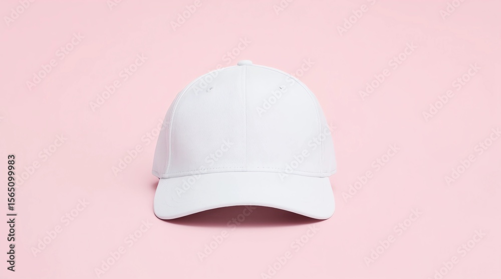 Fototapeta premium White baseball cap mockup blank trucker hat isolated on pink background front view 